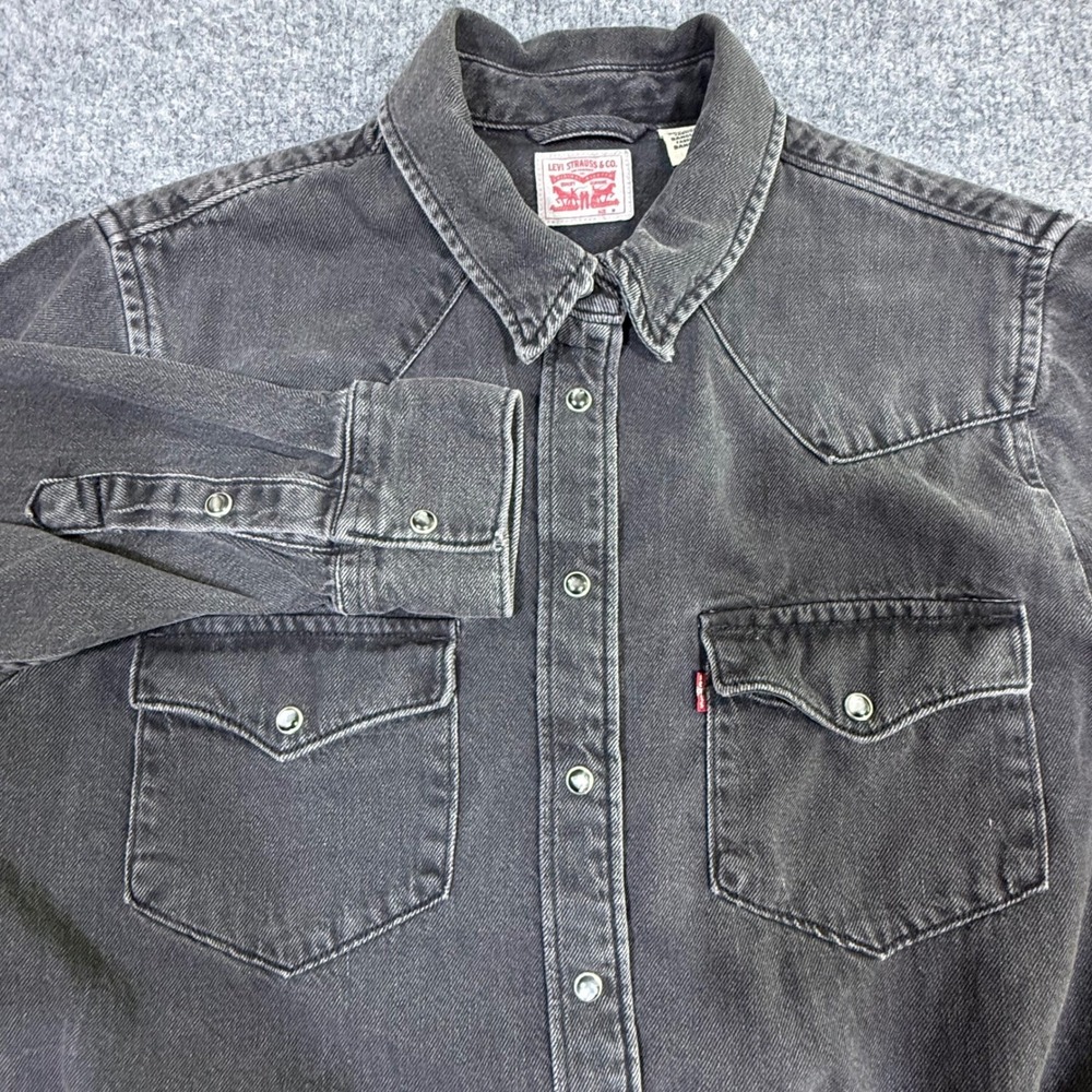 Levis Western Denim Shirt Mens Medium Black Pearl Snap Button Down 86832-0031